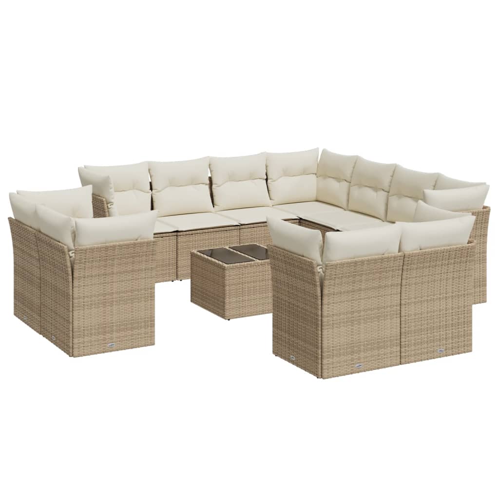 sofasæt til haven 12 dele med hynder polyrattan beige