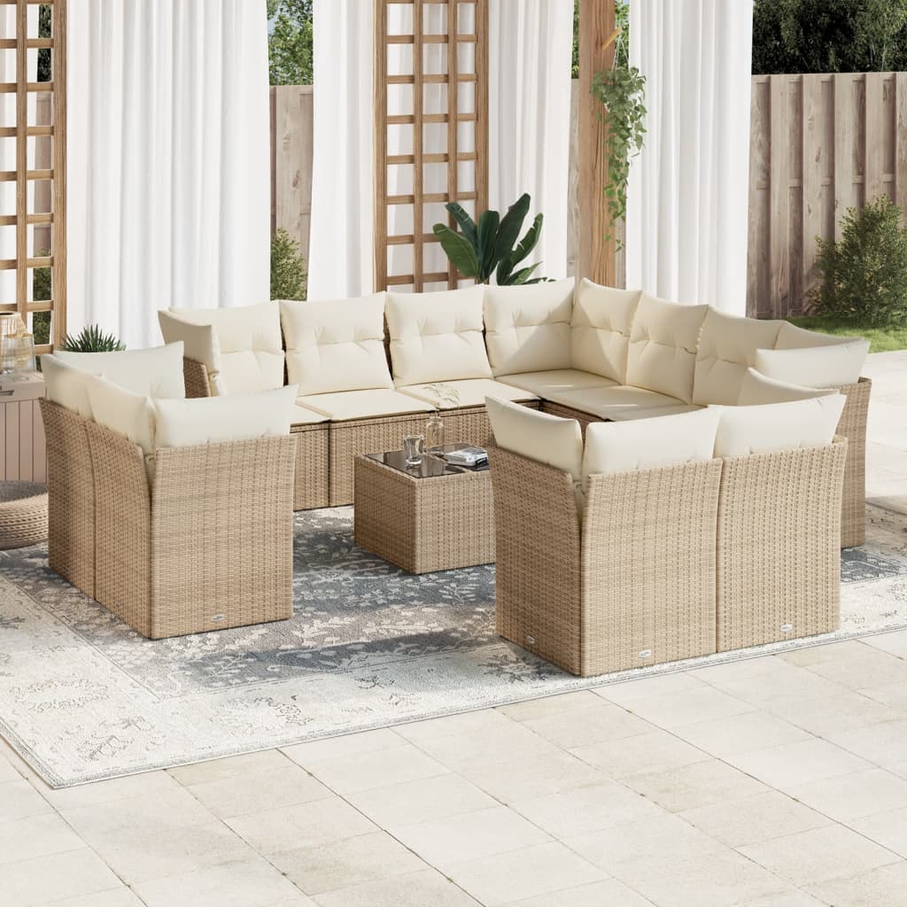 sofasæt til haven 12 dele med hynder polyrattan beige