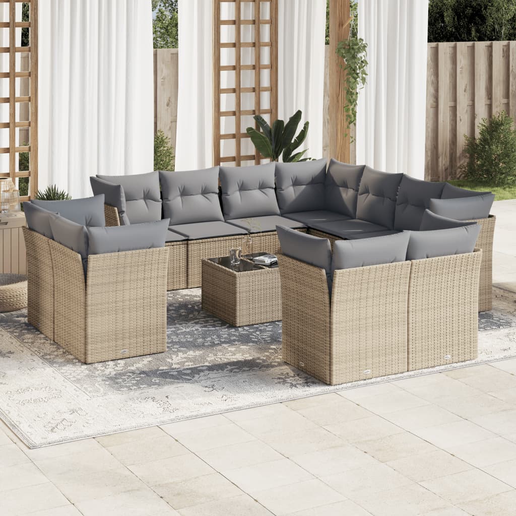 sofasæt til haven 12 dele med hynder polyrattan beige