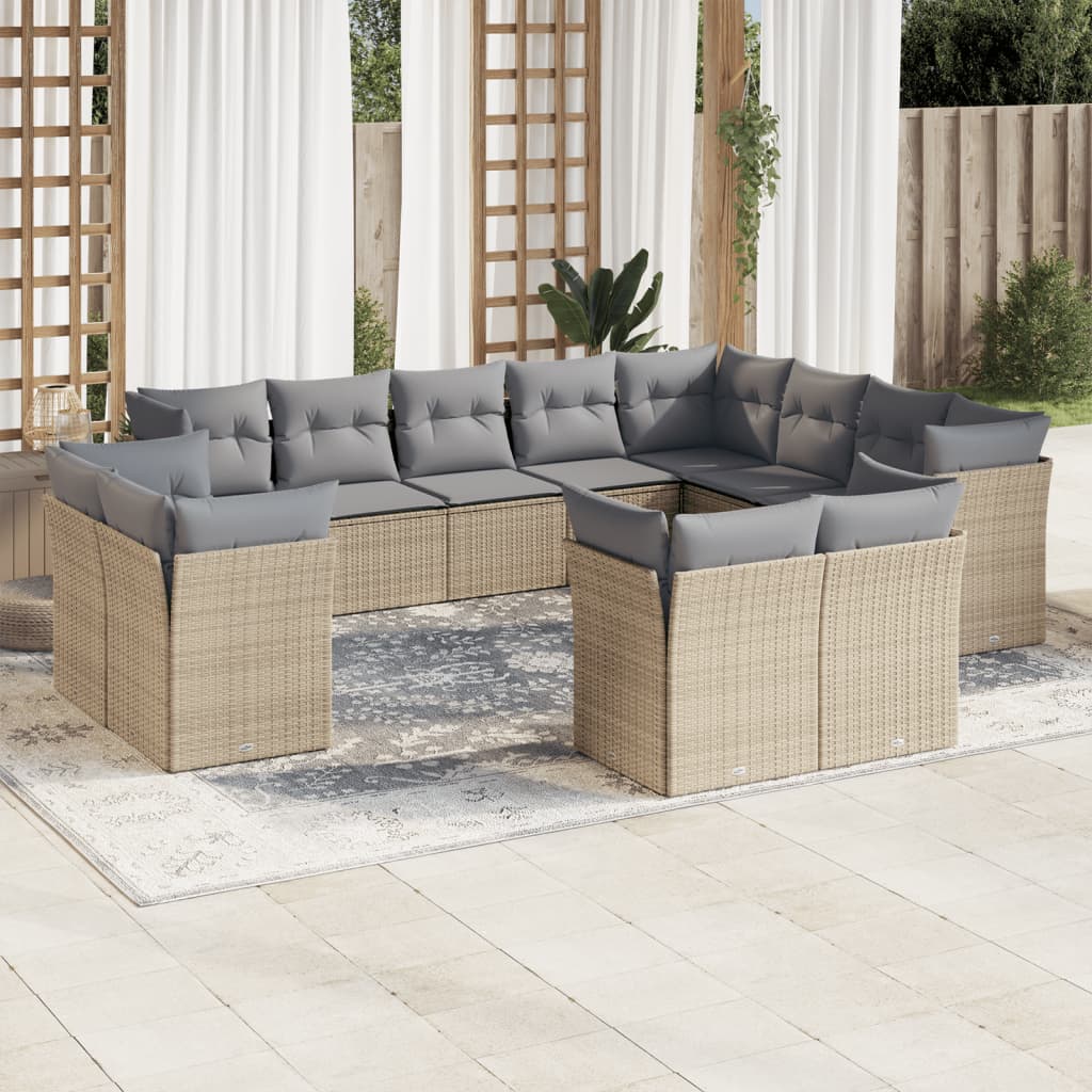 sofasæt til haven 12 dele med hynder polyrattan beige