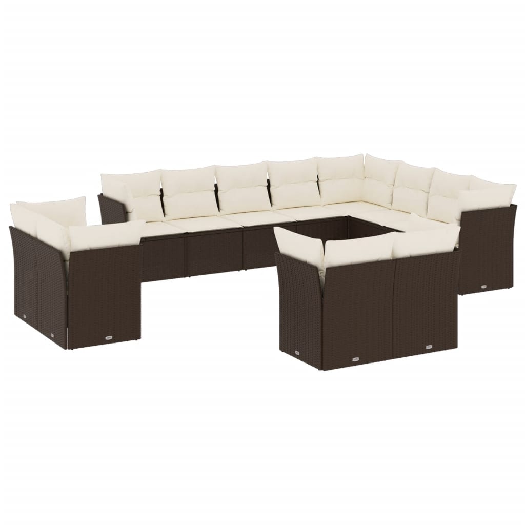 sofasæt til haven 12 dele med hynder polyrattan brun