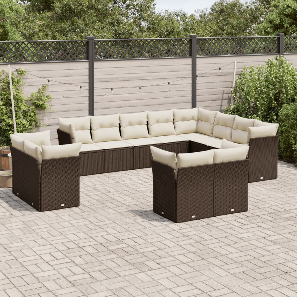 sofasæt til haven 12 dele med hynder polyrattan brun