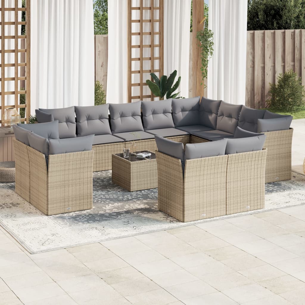 sofasæt til haven 13 dele med hynder polyrattan beige