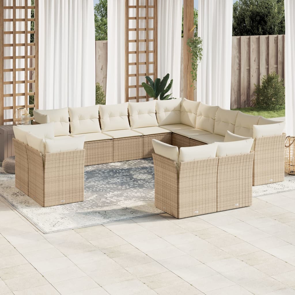 sofasæt til haven 13 dele med hynder polyrattan beige