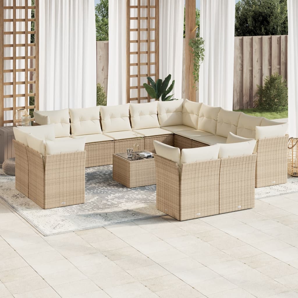 sofasæt til haven 14 dele med hynder polyrattan beige