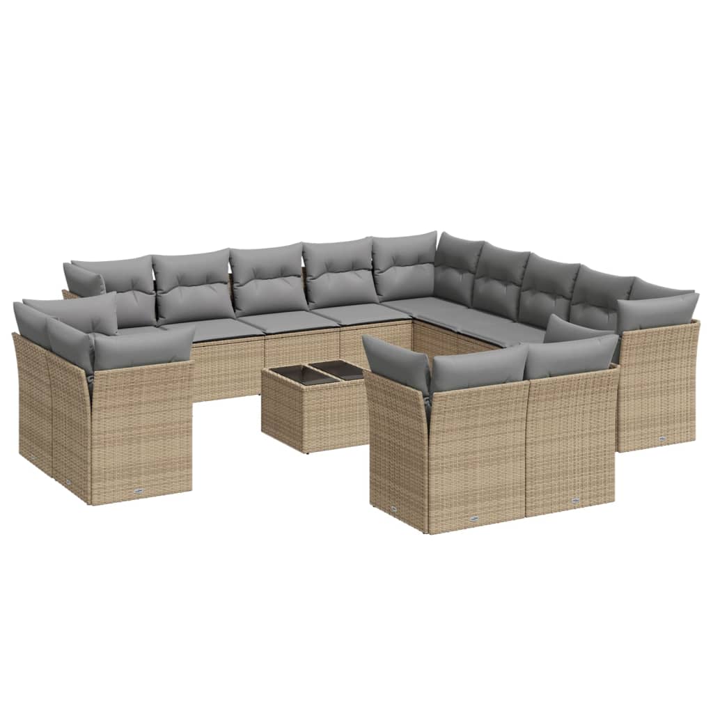 sofasæt til haven 14 dele med hynder polyrattan beige