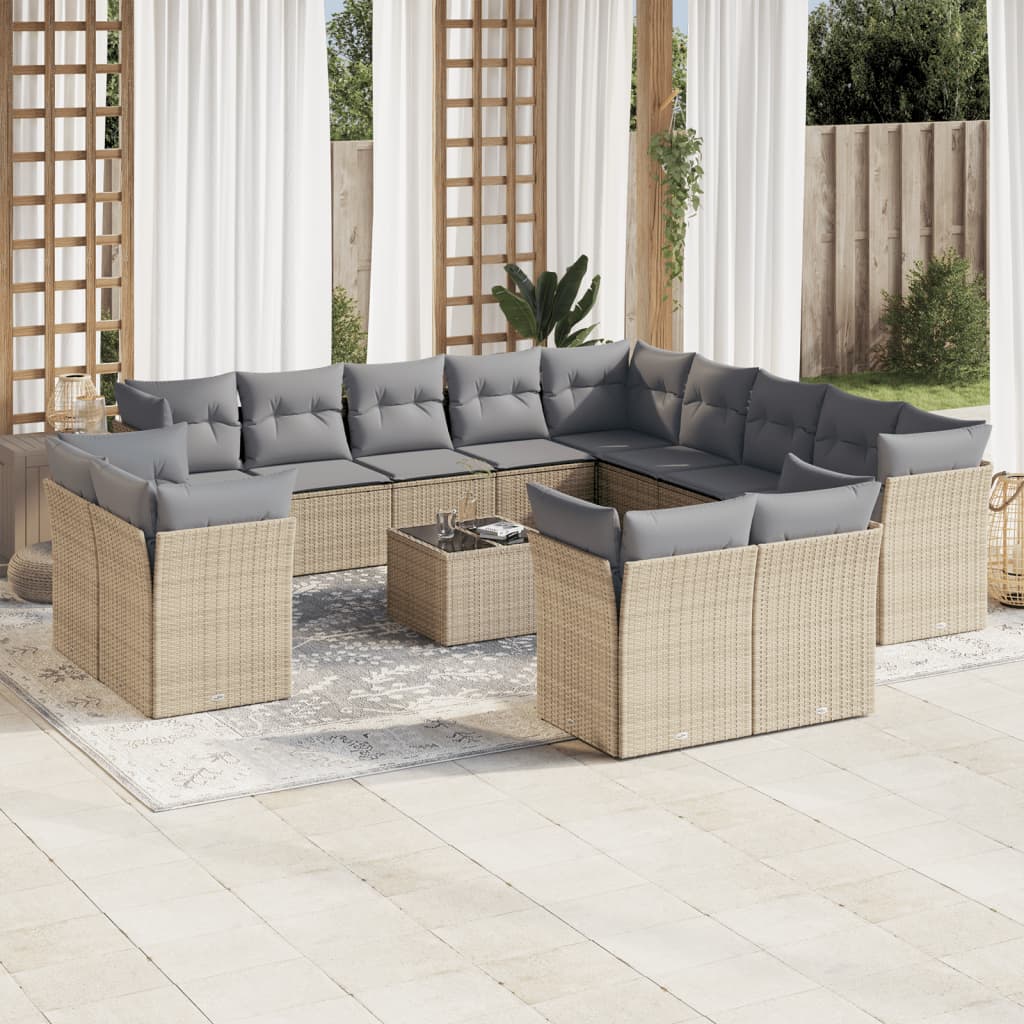 sofasæt til haven 14 dele med hynder polyrattan beige