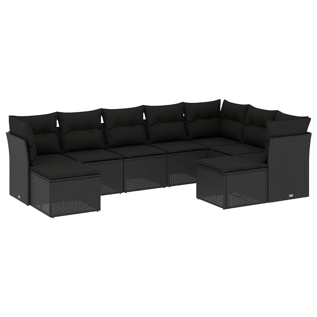 sofasæt til haven 9 dele med hynder polyrattan sort