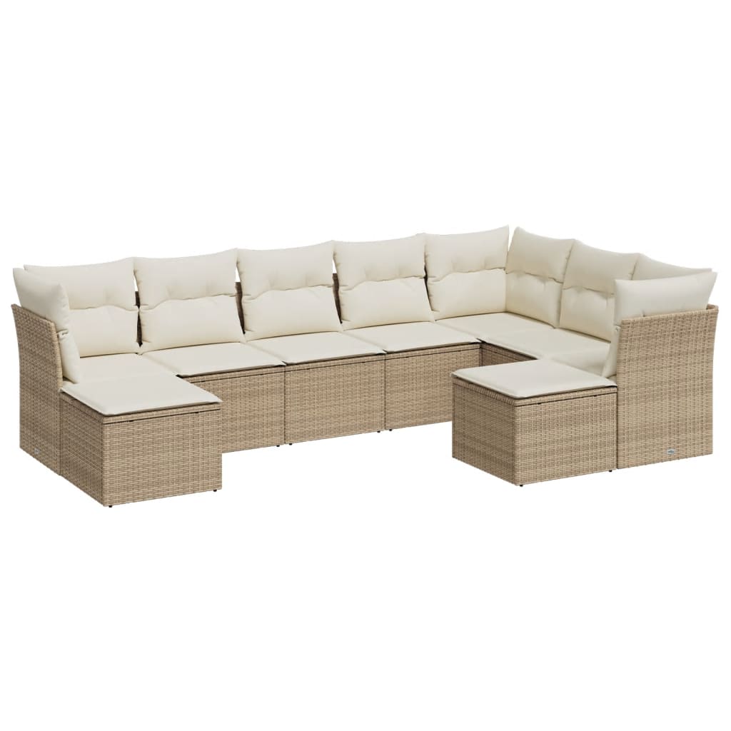 sofasæt til haven 9 dele med hynder polyrattan beige