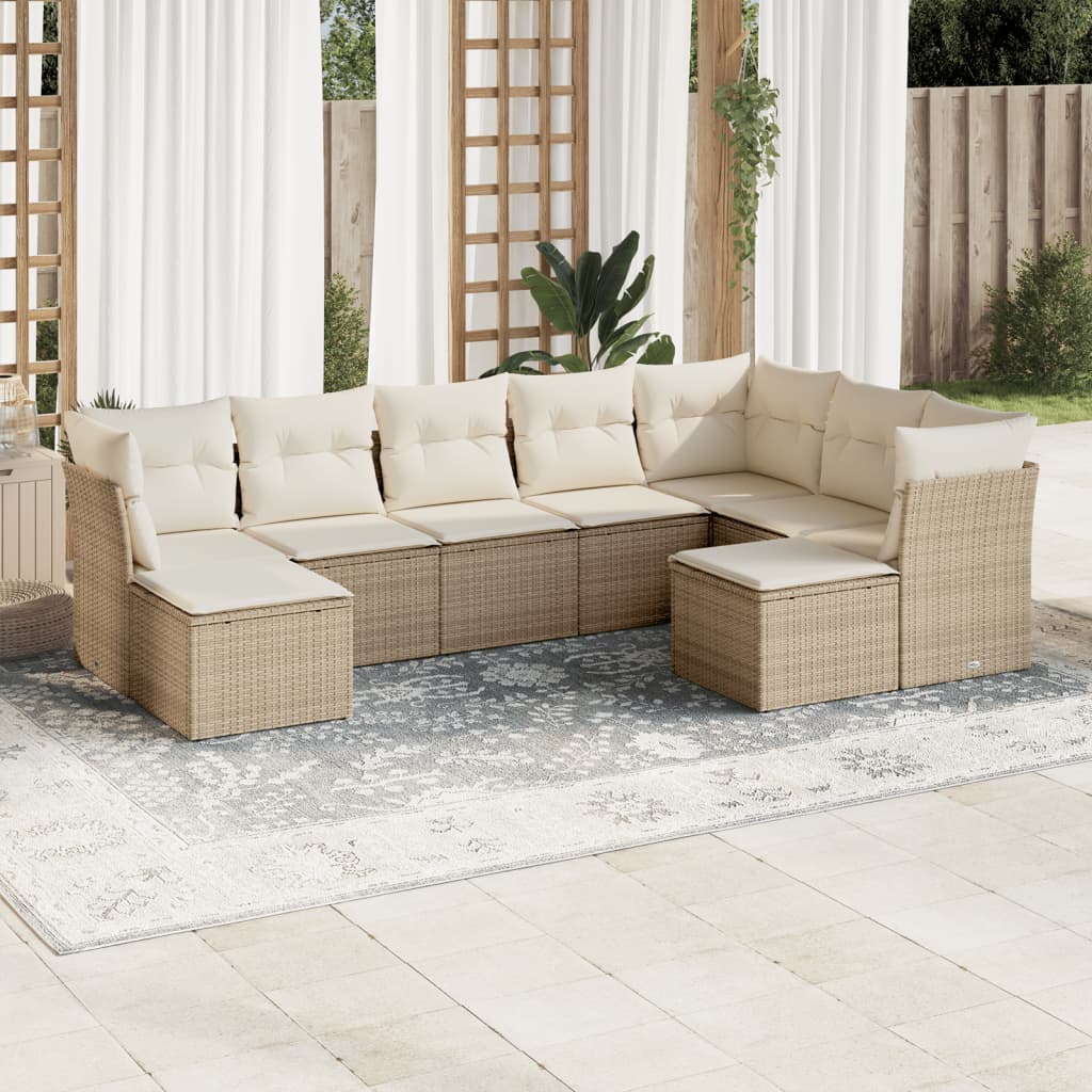 sofasæt til haven 9 dele med hynder polyrattan beige