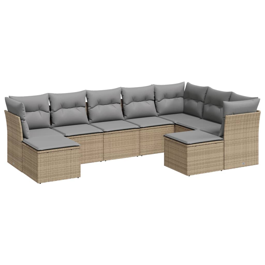 sofasæt til haven 9 dele med hynder polyrattan beige