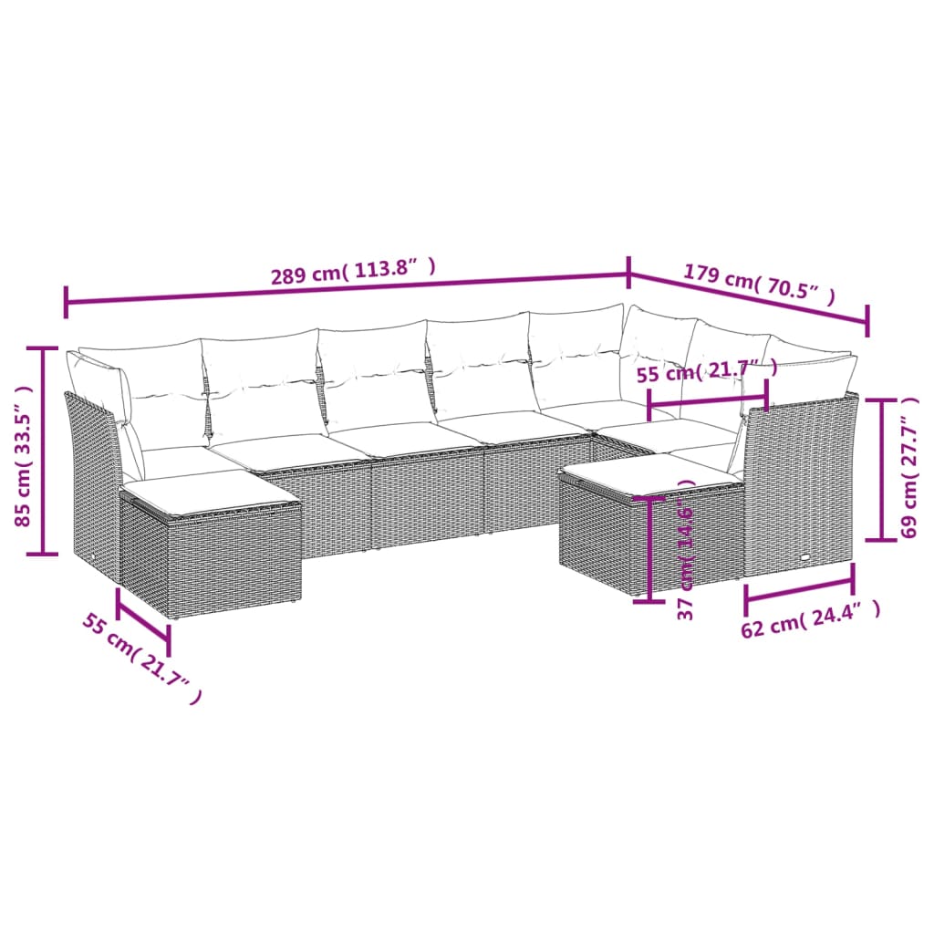 sofasæt til haven 9 dele med hynder polyrattan beige