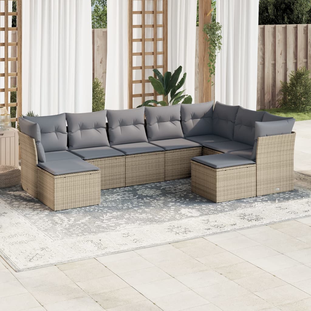 sofasæt til haven 9 dele med hynder polyrattan beige