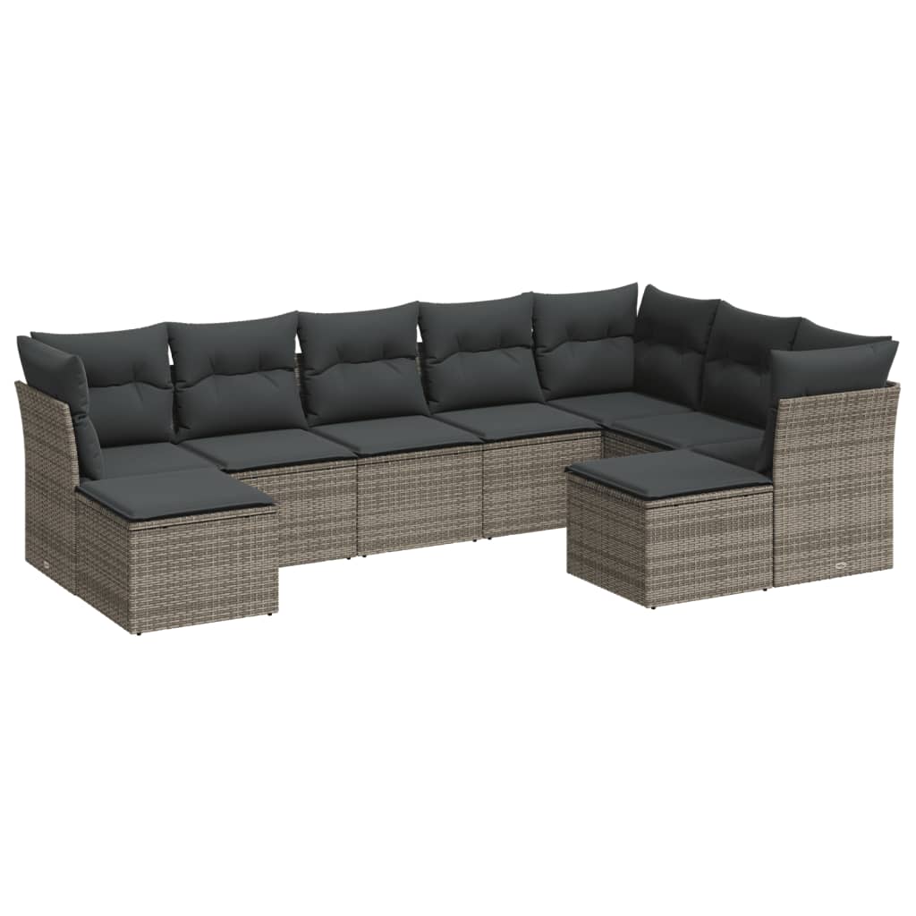 sofasæt til haven 9 dele med hynder polyrattan grå
