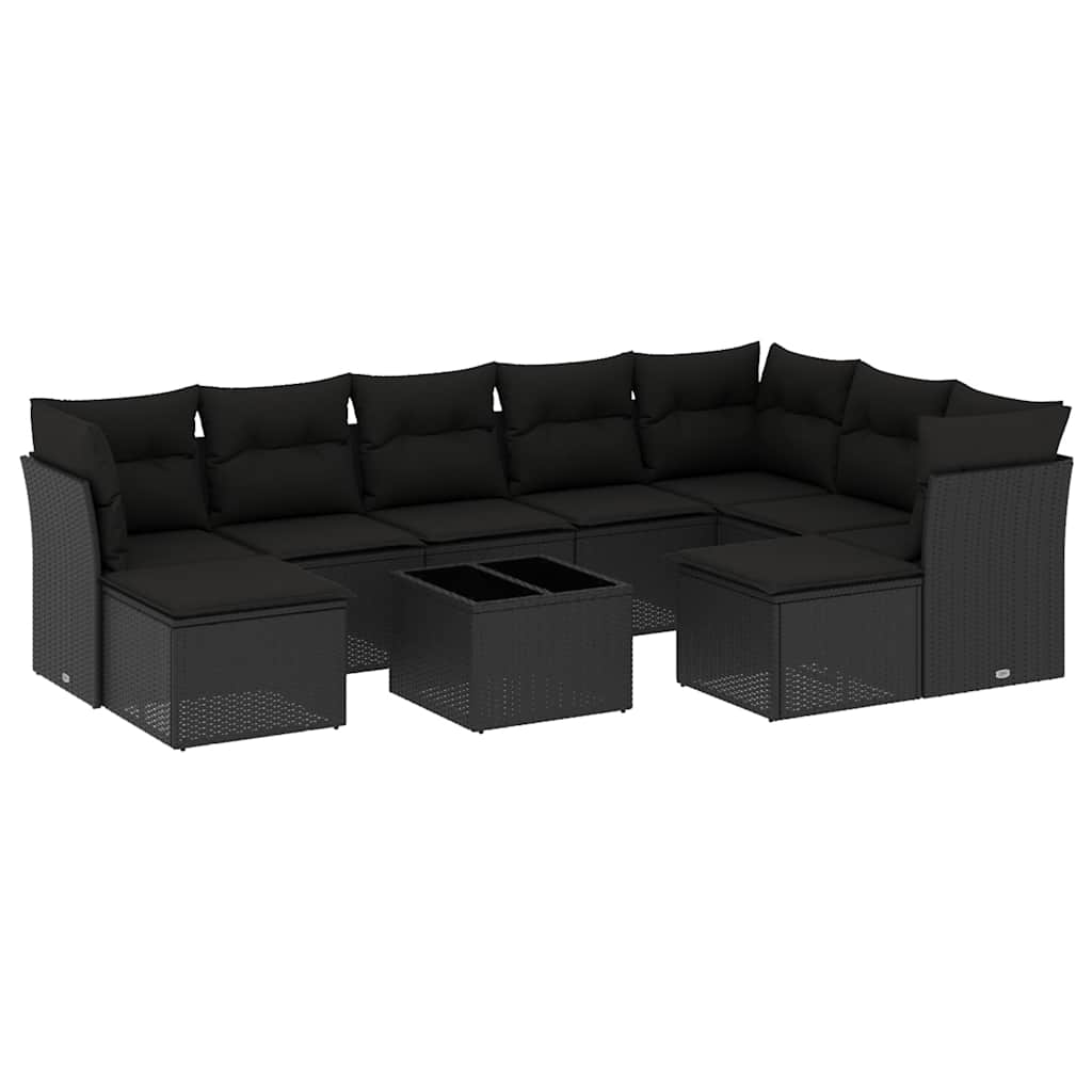 sofasæt til haven 10 dele med hynder polyrattan sort