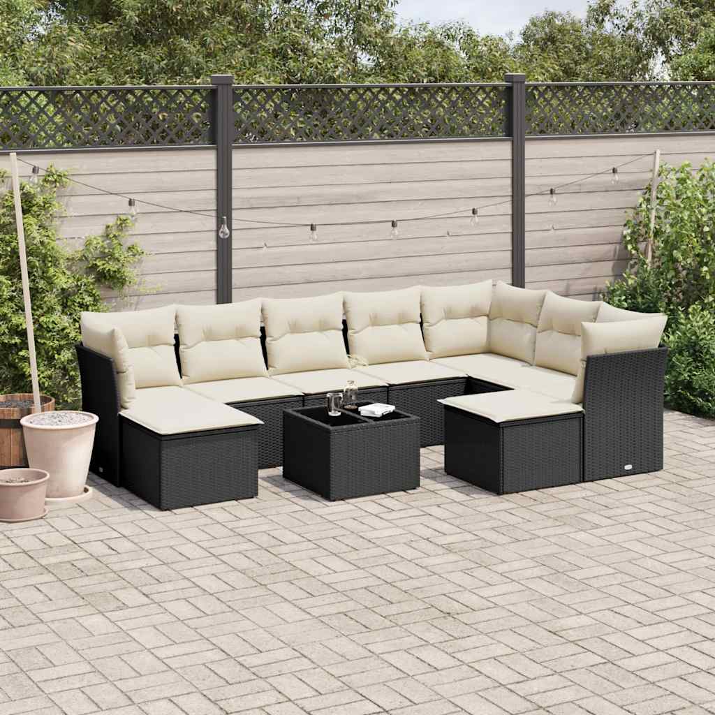 sofasæt til haven 10 dele med hynder polyrattan sort