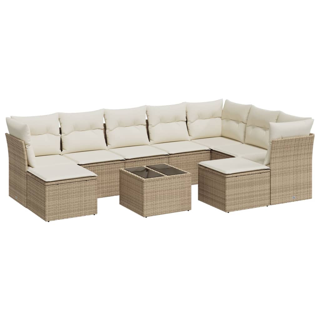 sofasæt til haven 10 dele med hynder polyrattan beige