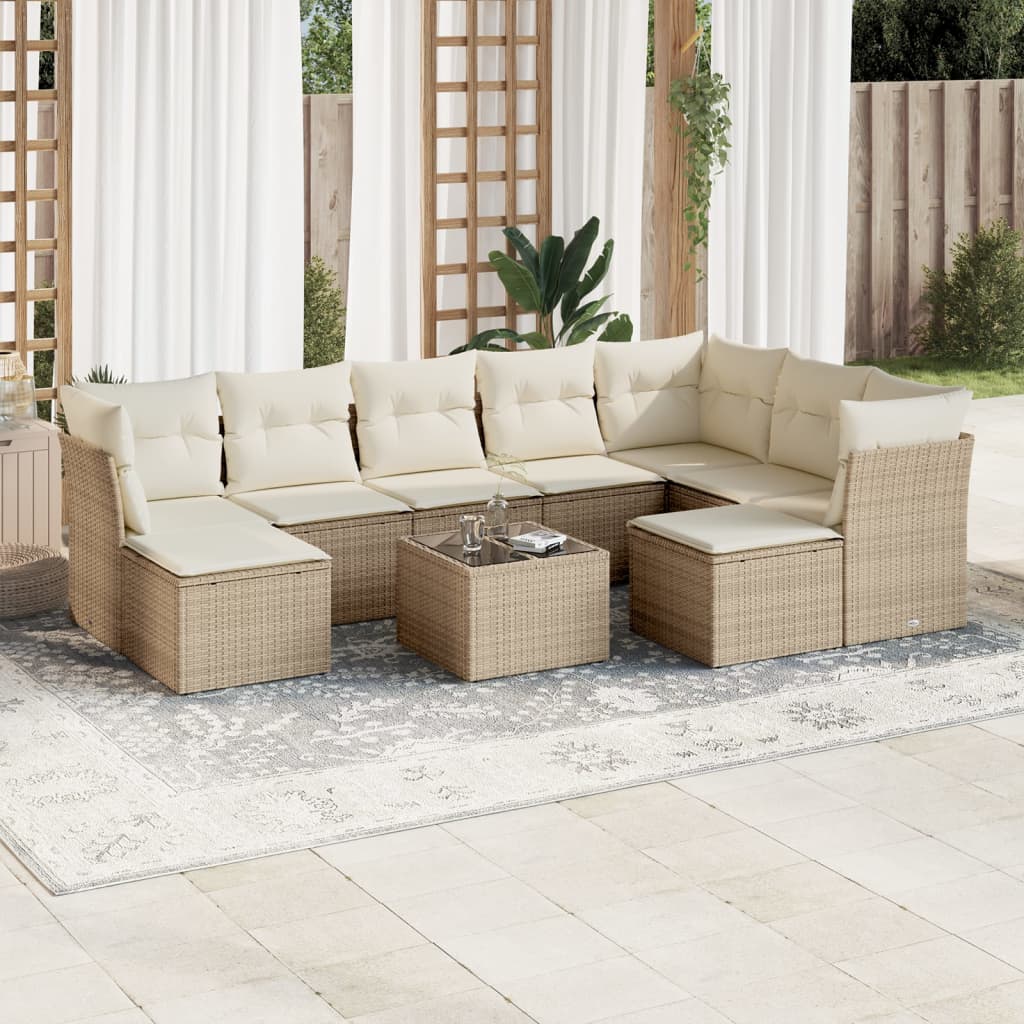 sofasæt til haven 10 dele med hynder polyrattan beige