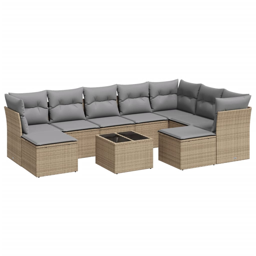 sofasæt til haven 10 dele med hynder polyrattan beige