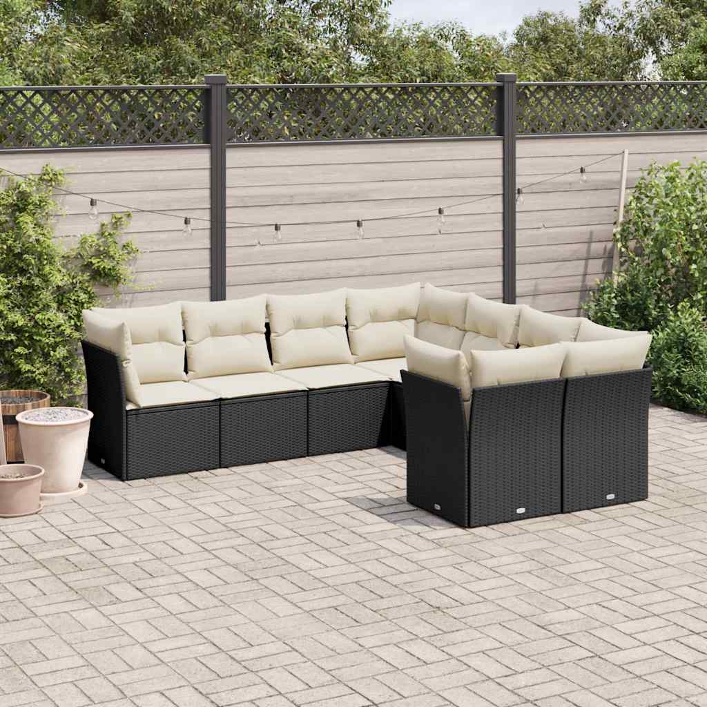 sofasæt til haven 8 dele med hynder polyrattan sort