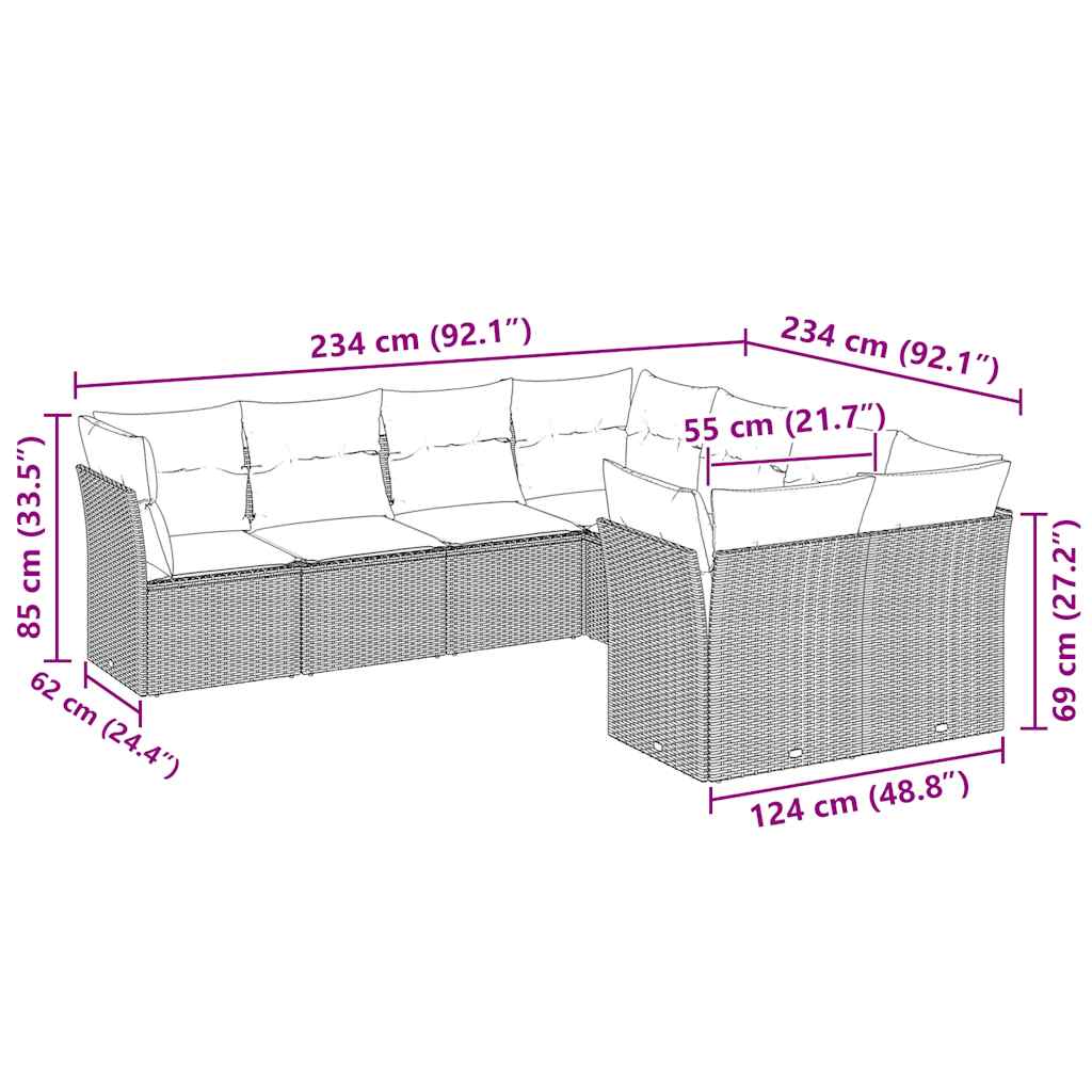 sofasæt til haven 8 dele med hynder polyrattan lysegrå