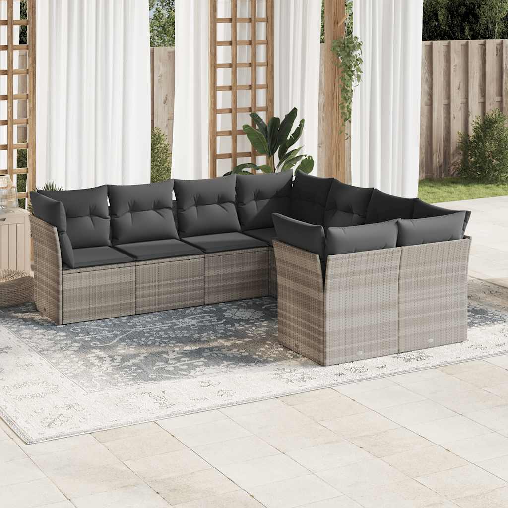 sofasæt til haven 8 dele med hynder polyrattan lysegrå