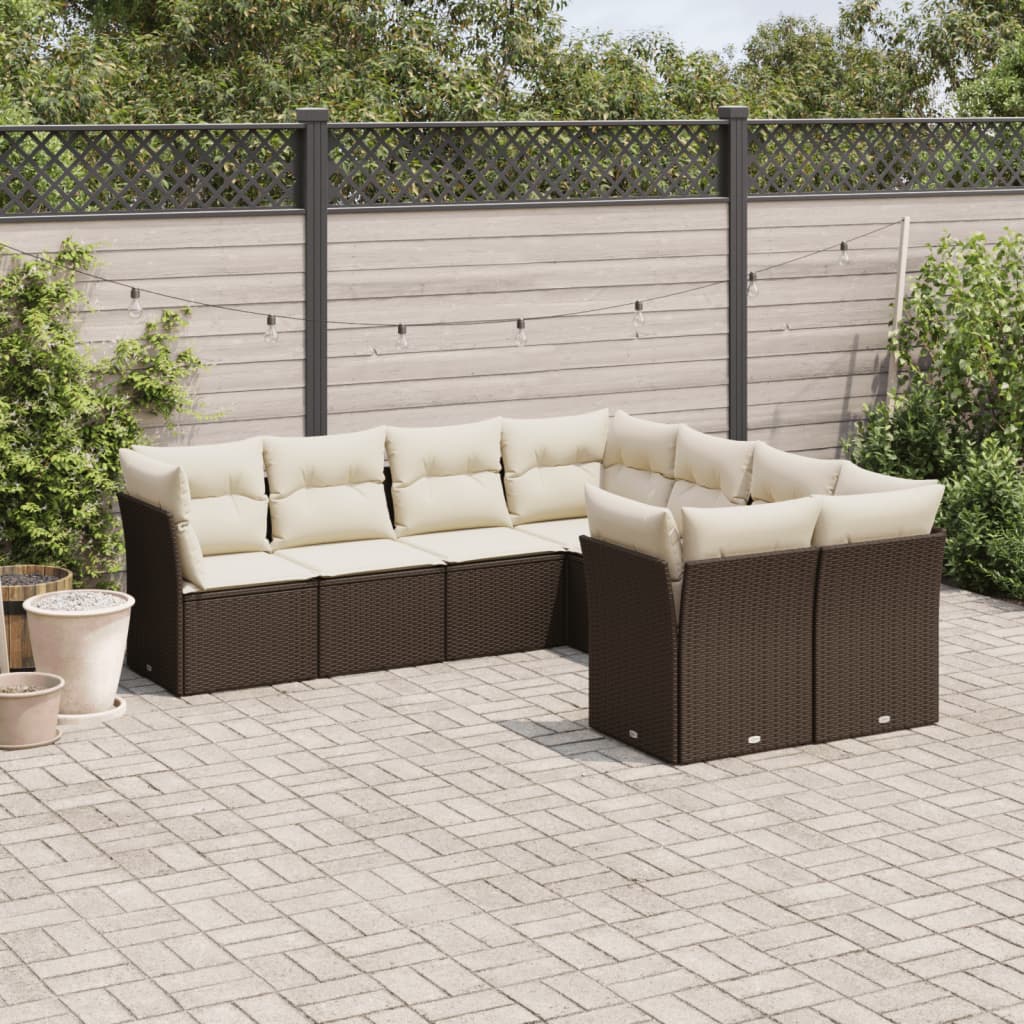 sofasæt til haven 8 dele med hynder polyrattan brun