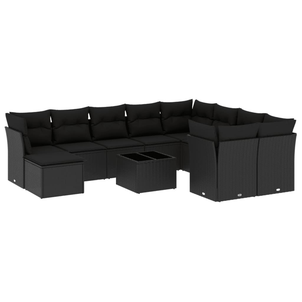sofasæt til haven 11 dele med hynder polyrattan sort