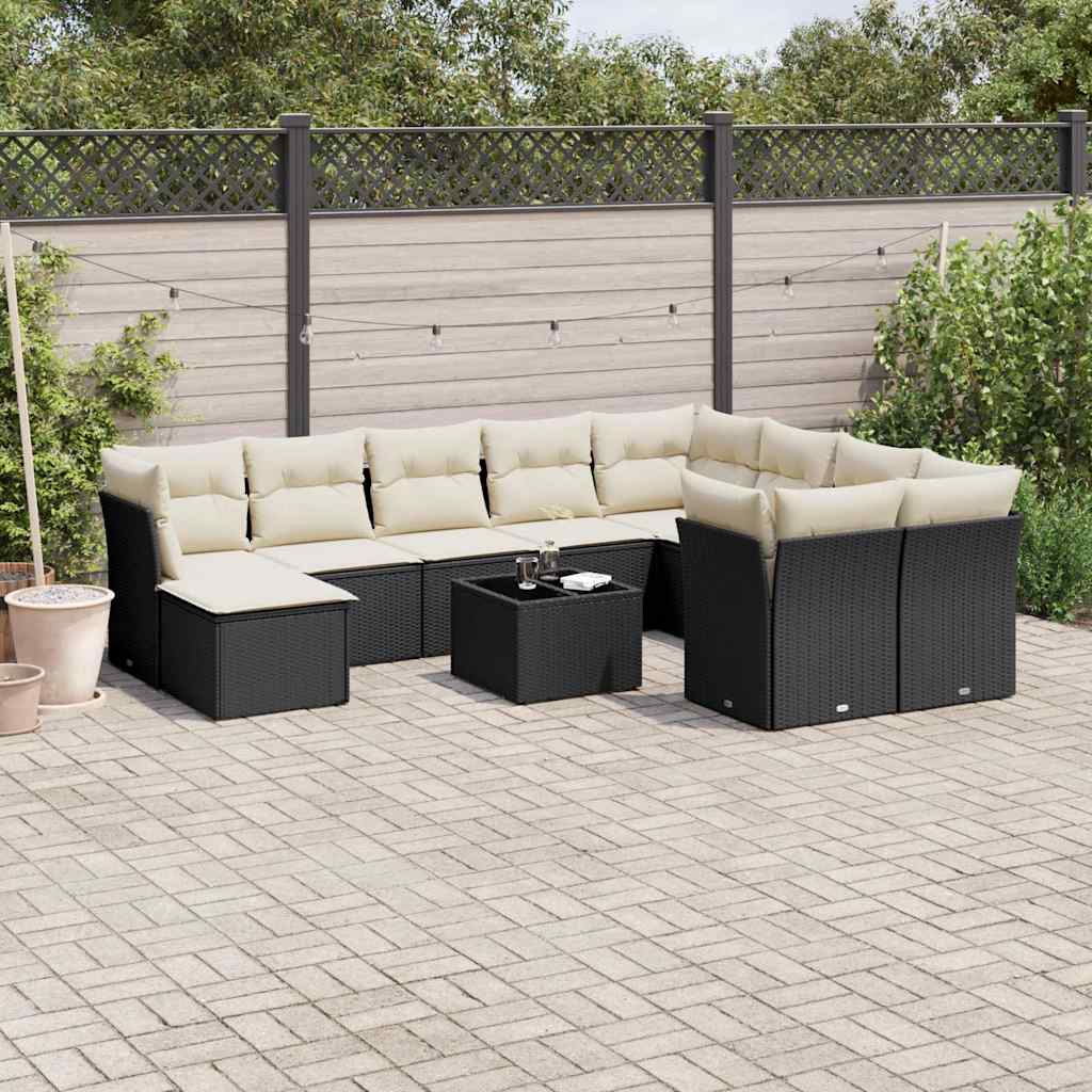 sofasæt til haven 11 dele med hynder polyrattan sort