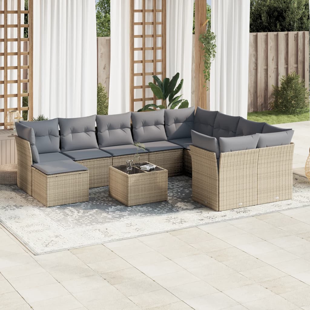 sofasæt til haven 11 dele med hynder polyrattan beige
