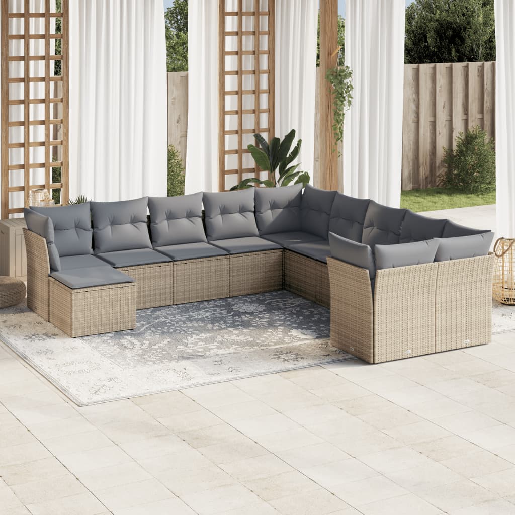 sofasæt til haven 11 dele med hynder polyrattan beige