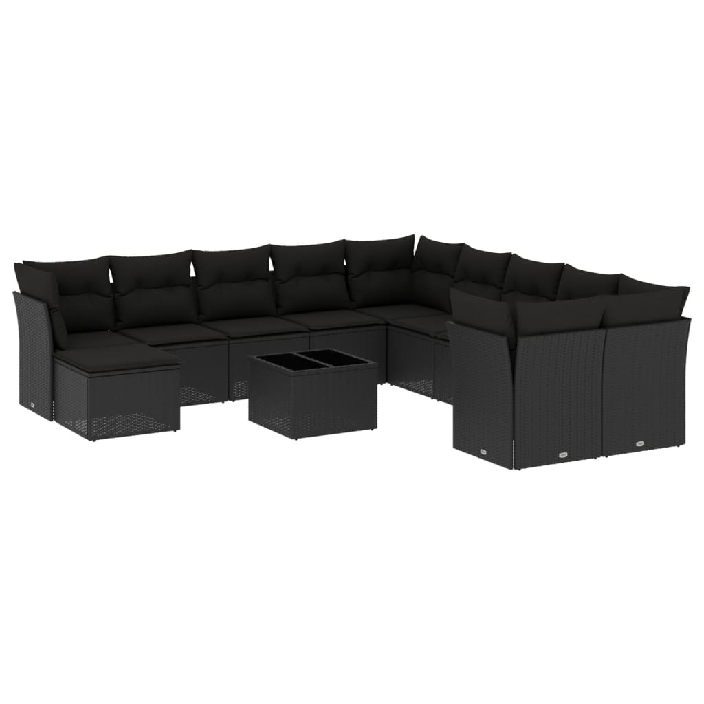sofasæt til haven 12 dele med hynder polyrattan sort