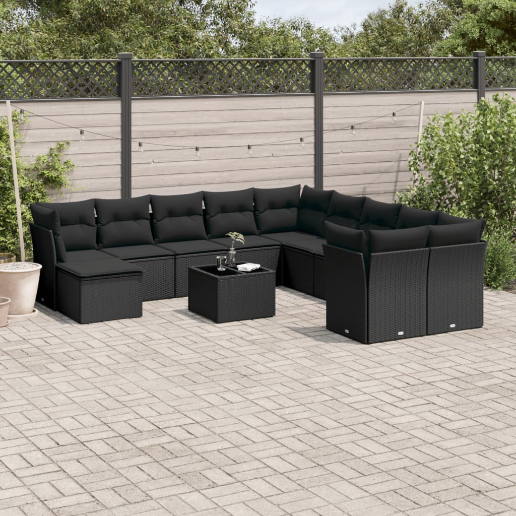 sofasæt til haven 12 dele med hynder polyrattan sort