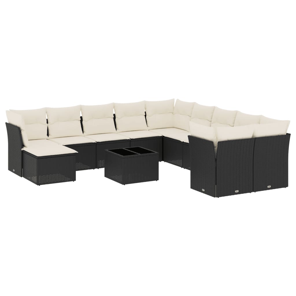 sofasæt til haven 12 dele med hynder polyrattan sort