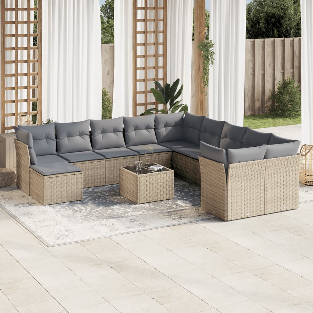 sofasæt til haven 12 dele med hynder polyrattan beige