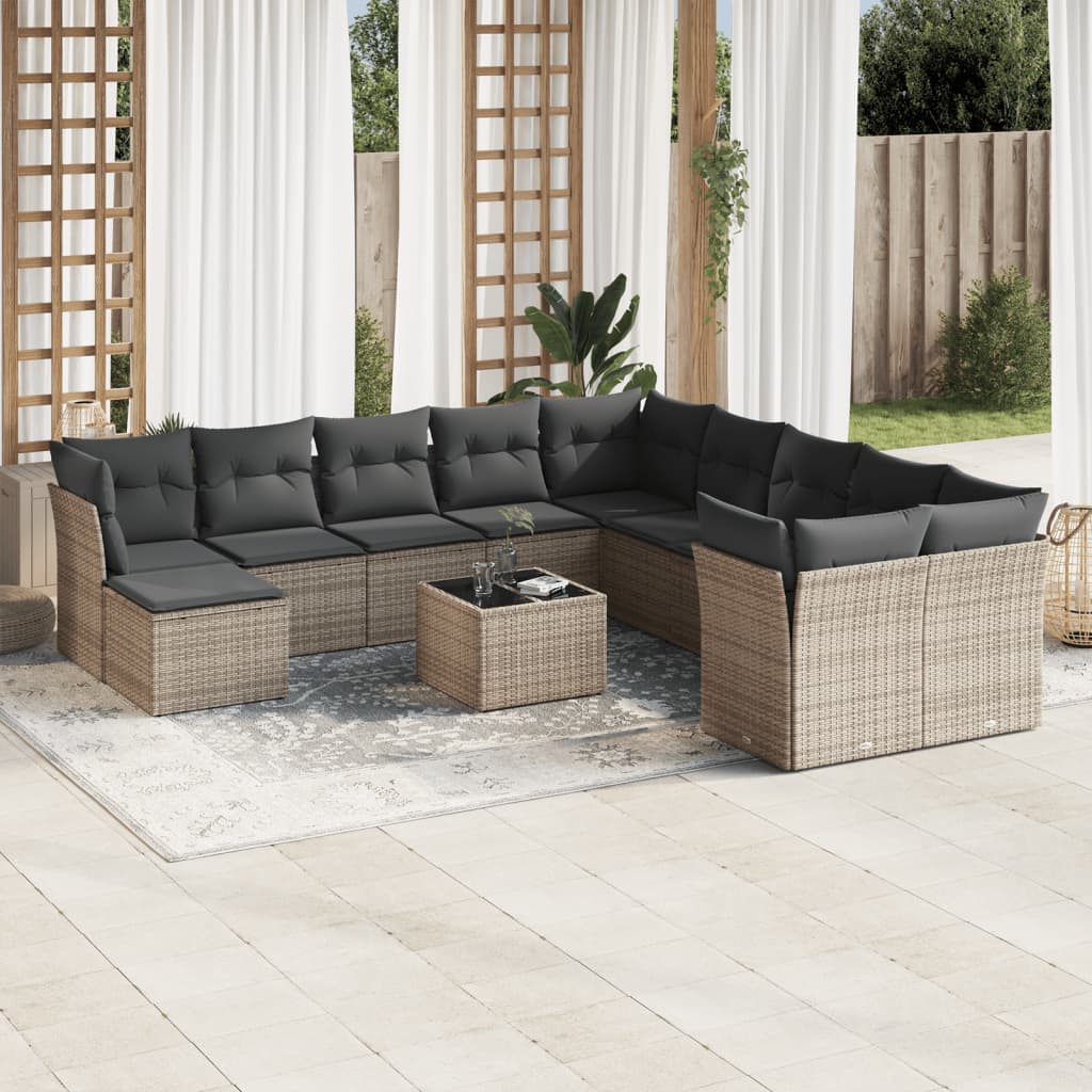 sofasæt til haven 12 dele med hynder polyrattan grå