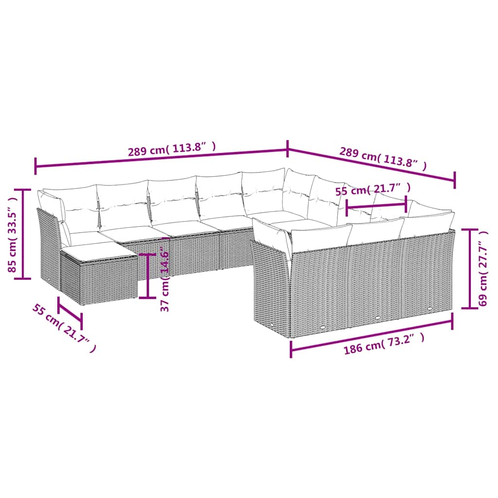 sofasæt til haven 12 dele med hynder polyrattan sort
