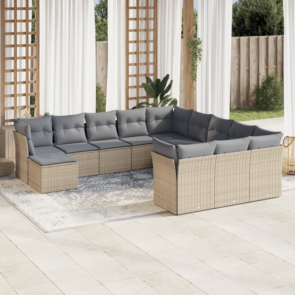 sofasæt til haven 12 dele med hynder polyrattan beige