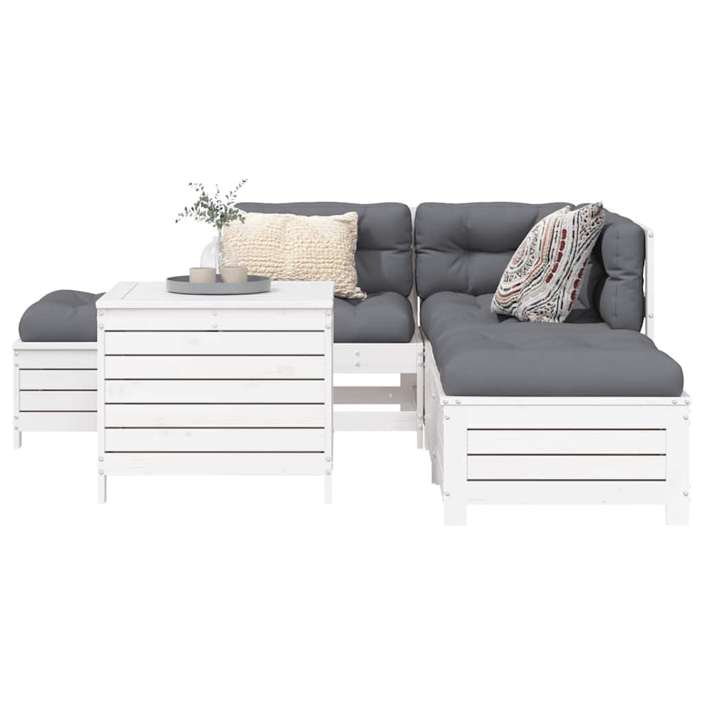 sofasæt til haven 6 dele massivt fyrretræ hvid