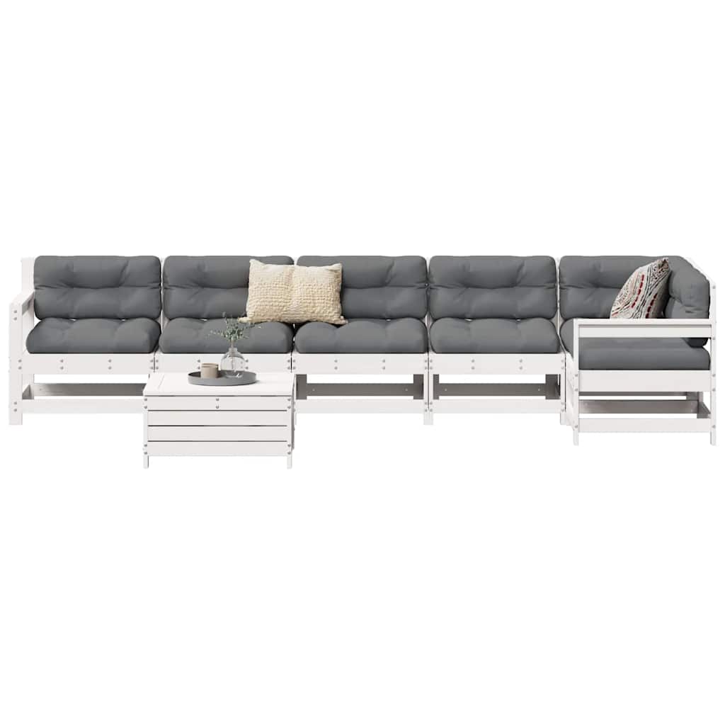 sofasæt til haven 7 dele massivt fyrretræ hvid
