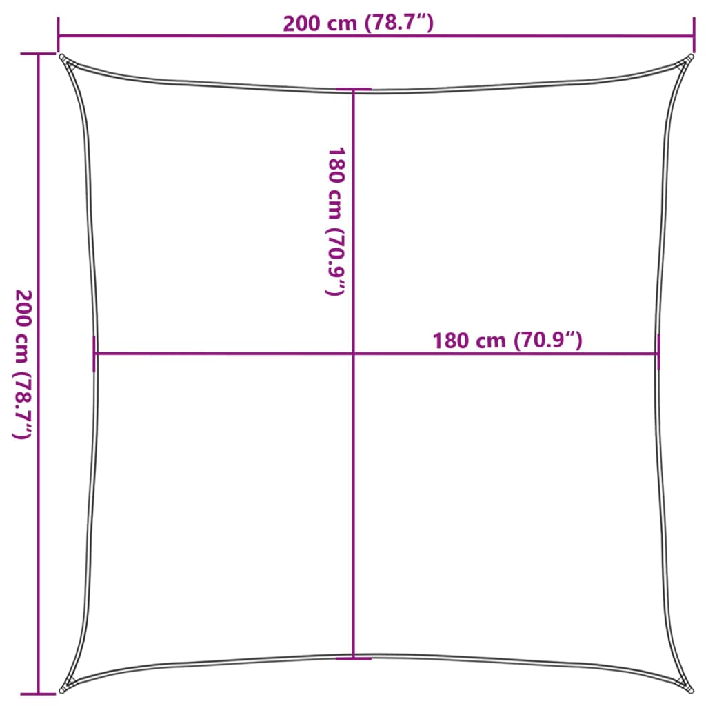 solsejl 2x2 m 160 g/m² HDPE lysegrå