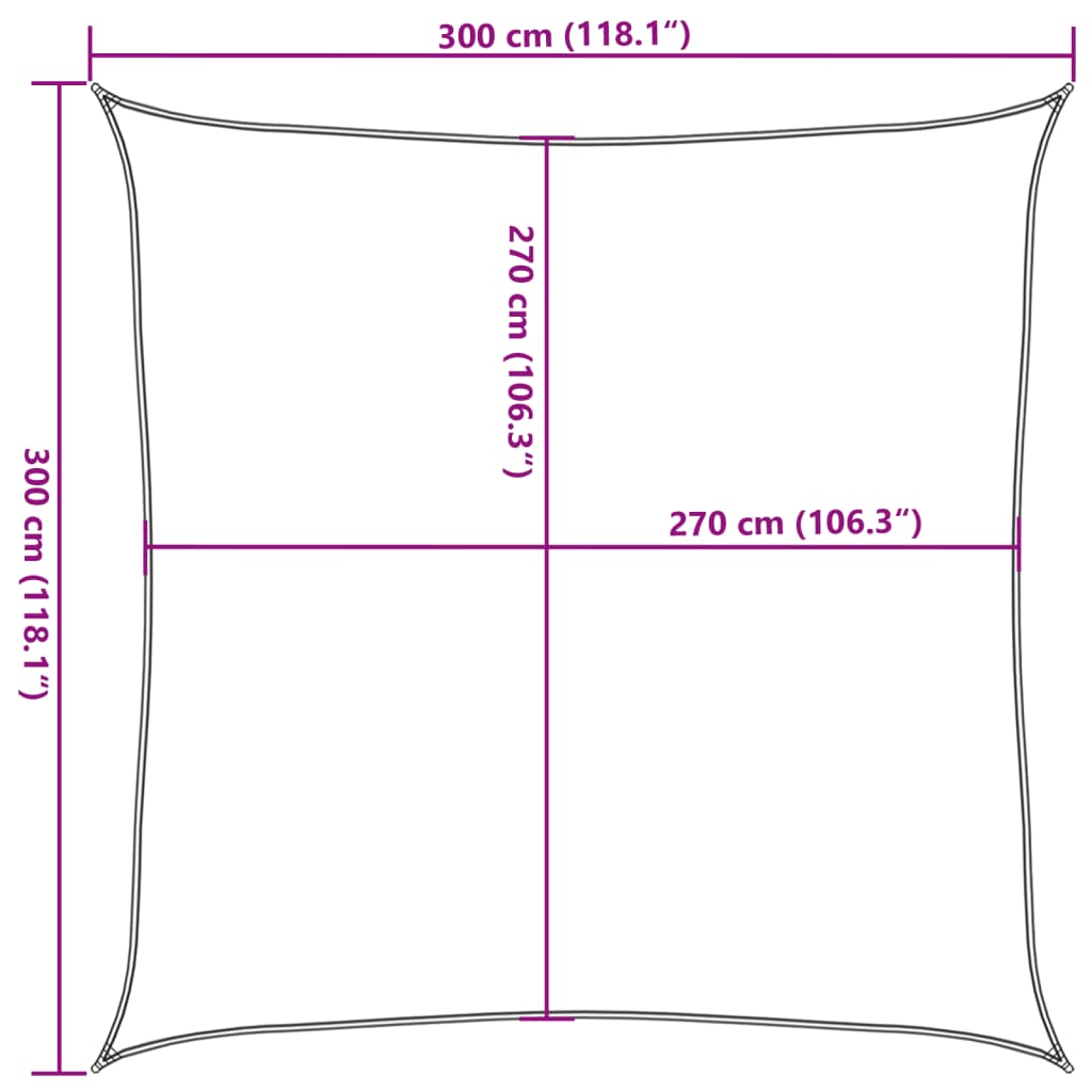 solsejl 3x3 m 160 g/m² HDPE firkantet lysegrå
