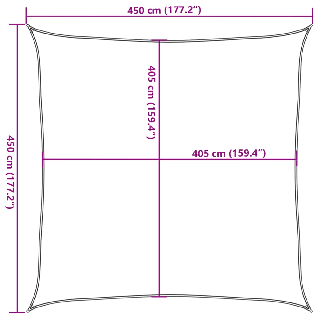 solsejl 4,5x4,5 m 160 g/m² firkantet HDPE lysegrå