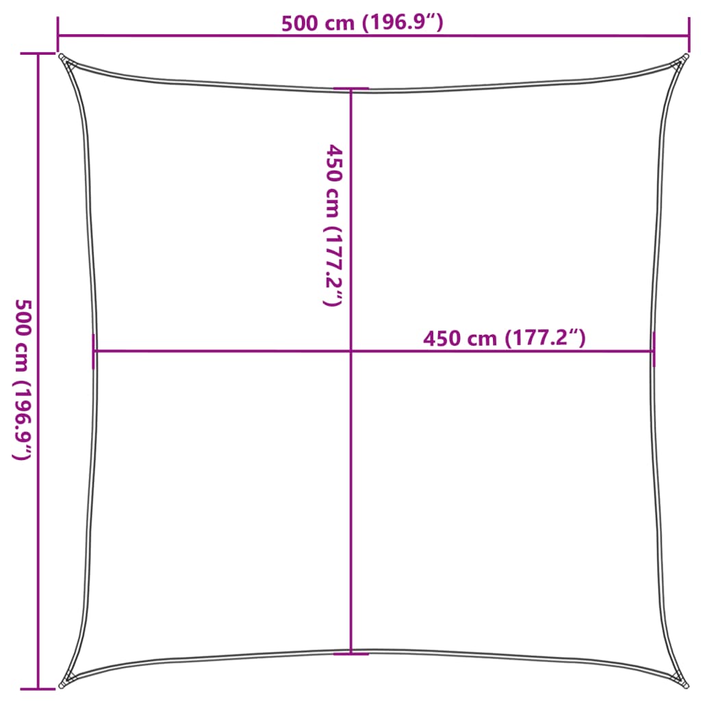 solsejl 5x5 m 160 g/m² HDPE firkantet lysegrå