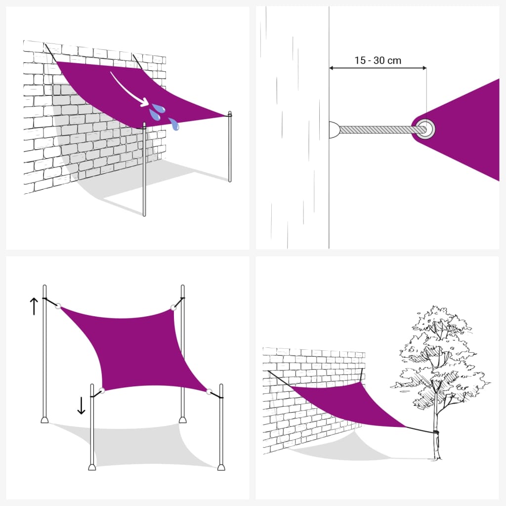 solsejl 2x3 m 160 g/m² HDPE rektangulær lysegrå