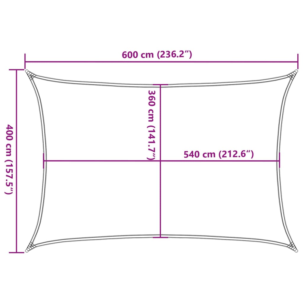 solsejl 4x6 m 160 g/m² HDPE rektangulær lysegrå