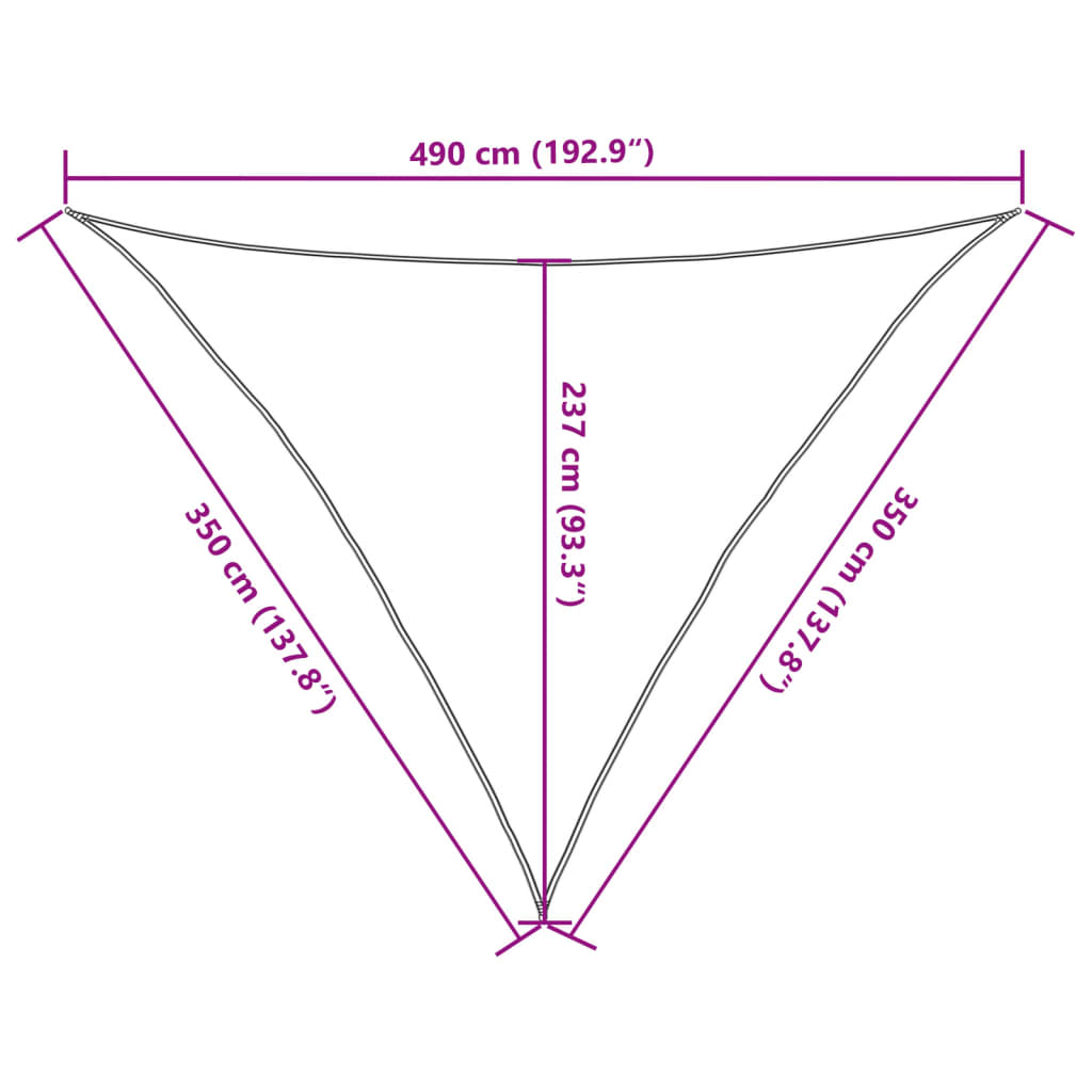 solsejl 3,5x3,5x4,9 m 160 g/m² trekantet HDPE lysegrå