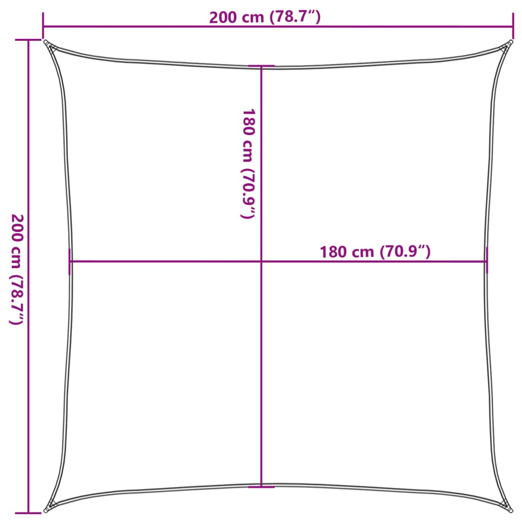 solsejl 2x2 m 160 g/m² HDPE sandfarvet