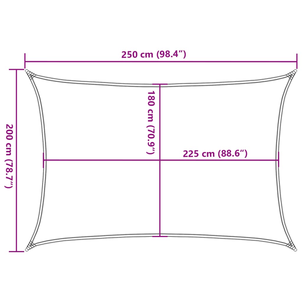 solsejl 2x2,5 m 160 g/m² HDPE rektangulær sandfarvet