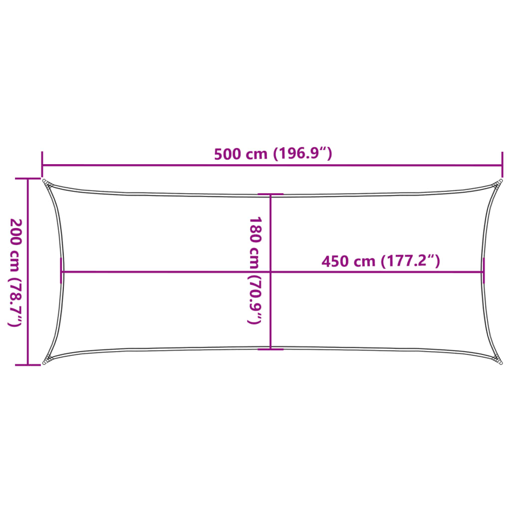 solsejl 2x5 m 160 g/m² HDPE rektangulær sandfarvet